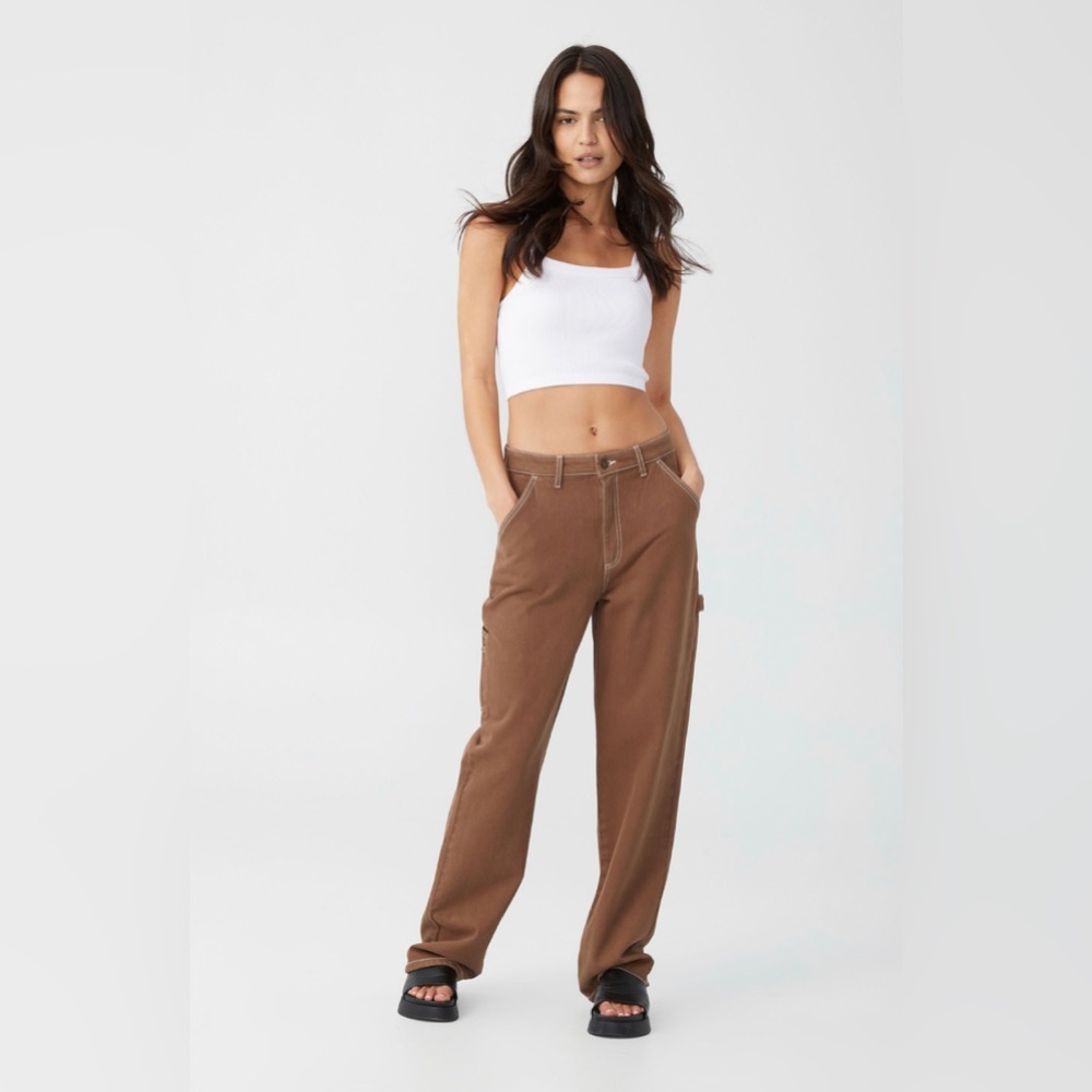 Brown Straight Leg Carpenter Pants | Cotton On | Size: 12